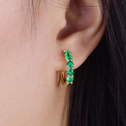 Evabelle Gold Hoop Earrings for Women 14K Real Gold Plated Cubic Zirconia Diamond Hoop Earrings Huggie Hoop Earring Women Earrings Earring for Men 925 Sterling Silver Post Hypoallergenic - color: Hoops 05-Emerald-14K Gold Plated