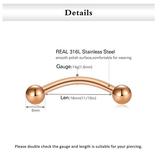 FECTAS 14g Stainless steel Nipple Rings Curved Barbell Piercing Jewelry Petite Belly Button Rings Curved Barbells for Women Men - style: rose gold-16pcs-1