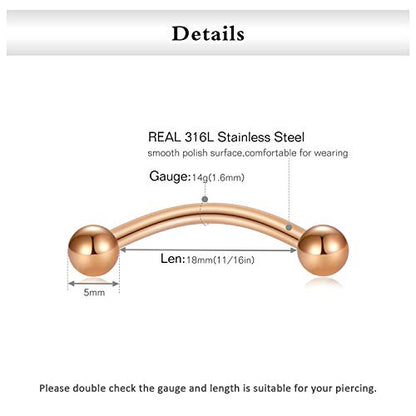 FECTAS 14g Stainless steel Nipple Rings Curved Barbell Piercing Jewelry Petite Belly Button Rings Curved Barbells for Women Men - style: rose gold-16pcs-1
