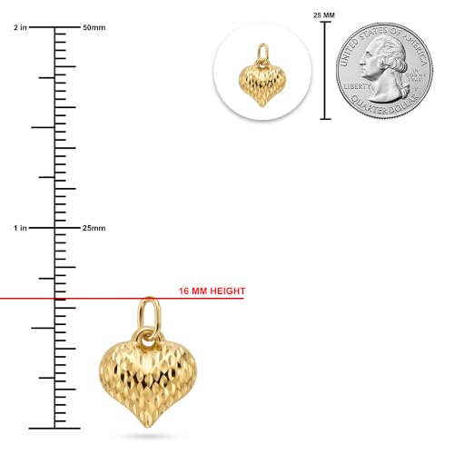 Gold Puffed Heart Charm - 14/10 Karat Gold - High Polish Diamond-Cut Pendant - 3D Jewelry - Great for Gifts - size: Small