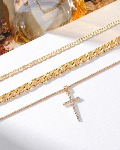 Gold Layered Necklaces for Women Chunky Layered Gold Necklaces Stacked Paperclip Chain Pearl Necklace Herringbone Toggle Clasp Choker Trendy Statement Jewelry Gifts - color: A5:gold layered necklace