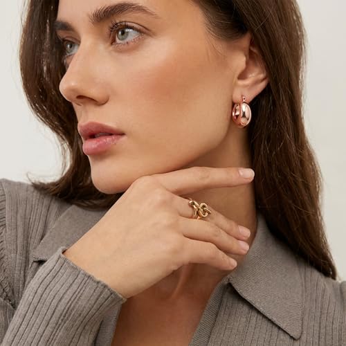 OOOPEL Gold Hoop Earrings for Women,925 Sterling Silver Chunky Hoop Earrings Hypoallergenic Lightweight 14K Gold Plated Thick Gold Hoops for Women 22mm 26mm - color: rose gold-22