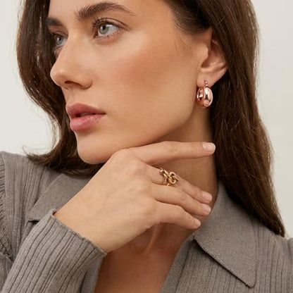 OOOPEL Gold Hoop Earrings for Women,925 Sterling Silver Chunky Hoop Earrings Hypoallergenic Lightweight 14K Gold Plated Thick Gold Hoops for Women 22mm 26mm - color: rose gold-22
