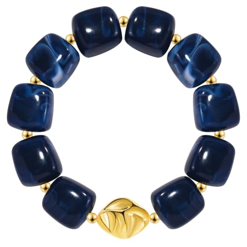 VIBILIA Chunky Beaded Bracelet for Women Multicolor Big Resin Acrylic Bead Elastic Stretch Bracelet, Trendy Statement Bracelets Boho Summer Beach Vacation Charm Jewelry - color: Square-Blue