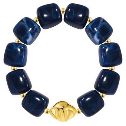 VIBILIA Chunky Beaded Bracelet for Women Multicolor Big Resin Acrylic Bead Elastic Stretch Bracelet, Trendy Statement Bracelets Boho Summer Beach Vacation Charm Jewelry - color: Square-Blue