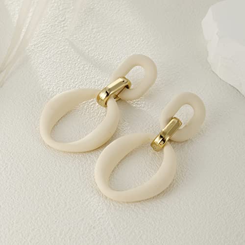 RUOFFETA Acrylic Rectangle Earrings, Fashion Acrylic Square/Oval/Hoop Statement Drop Earrings for Women - color: Cream White Oval
