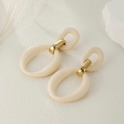 RUOFFETA Acrylic Rectangle Earrings, Fashion Acrylic Square/Oval/Hoop Statement Drop Earrings for Women - color: Cream White Oval