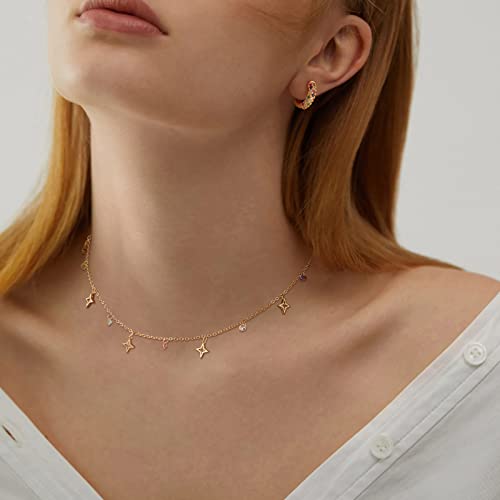 MTMY Beaded Necklaces for Women 14K Gold Plated Dainty Colorful Green/Rose Beaded Pearl Choker Necklace Delicate Boho Choker Necklace Jewelry Gift - style: CZ star tassel