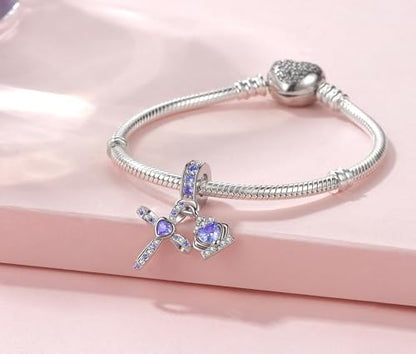 Silver Cross Birthstones Charm Fit for Pandora Charms Bracelet Crown Dangle Charms Beads Birthday Jewelry Gifts for Women - style: June