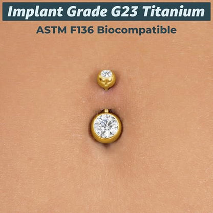 Internally Threaded Belly Button Ring G23 Titanium with Grade AAAAA Cubic Zirconia - 14g Implant Grade Titanium Belly Ring Piercing Jewelry Internal Thread - Bellybutton Rings Navel Jewelry For Women - color: Gold - 6mm