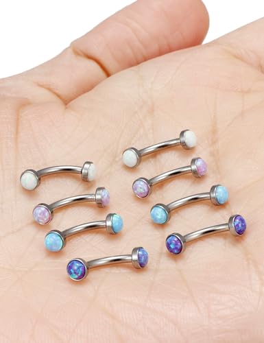 Jenxnjsjo 16g 8/10mm Eyebrow/Rook/Snug/Vertical-Labret/VCH/Snake-Eyes/Anti-Tragus/Cartilage/Daith/Belly-Button/Bridge/Hood/Surface Curved Barbell Piercing Jewelry for Women Men - color: Opal-B, size: 8mm