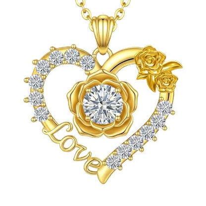 Birthstones Necklace Gifts for Women Love Heart Necklaces for Womenwith Rose Flower Jewelry Gifts for Mother's Day Valentine's Day Engagement Birthday Thanksgiving Christmas - color: April