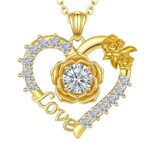 Birthstones Necklace Gifts for Women Love Heart Necklaces for Womenwith Rose Flower Jewelry Gifts for Mother's Day Valentine's Day Engagement Birthday Thanksgiving Christmas - color: April