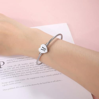 MUERDOU Initial Bracelet for Women Alphabet 26 Letters Bracelet Heart Cable Charm Bracelets Gifts for Her - style: M