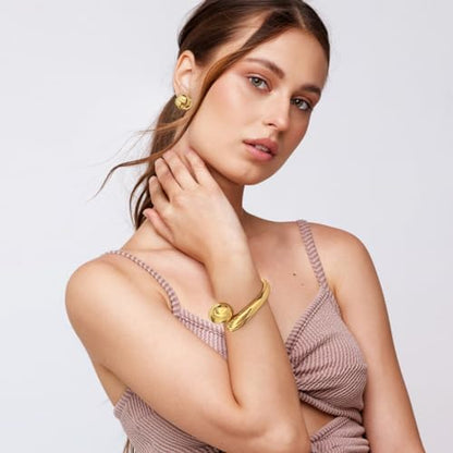 Chunky Gold Bangle Bracelets for Women Trendy Wide Hinged Open Cuff Bangle Bracelet Boho Thick Statement Gold Bracelets Am Cuff Wist Bracelets - color: Chunky Teardrop Bangle-Gold color