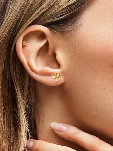 Suplight Butterfly Stud Earrings 925 Sterling Silver 14K Gold Brithstone Earrings for Women Brithstone Jewelry Gifts - color: 11.November ( Citrine), size: Gold