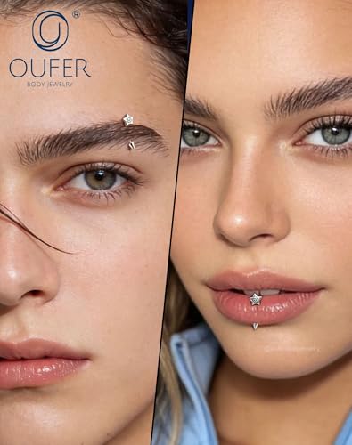OUFER 16G Spiral Star Rook Piercing Jewelry Spike Curved Barbell Eyebrow Earrings 316L Surgical Stainless Steel 8mm Lip Tragus Helix Piercing Jewelry for Women Men