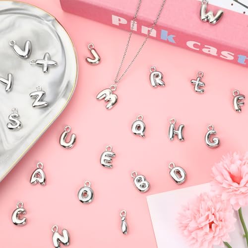 SANNIX 26Pcs Letter Charms for Jewelry Making, Silver Bubble Alphabet Charm | DIY A-Z Initial Letter Pendants, for Bracelets Necklaces Earrings, Craft Supplies