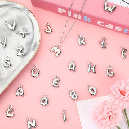 SANNIX 26Pcs Letter Charms for Jewelry Making, Silver Bubble Alphabet Charm | DIY A-Z Initial Letter Pendants, for Bracelets Necklaces Earrings, Craft Supplies