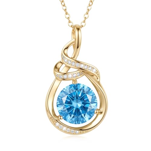 Teardrop Birthstone Necklace for Women 14K Gold/White Gold Elegant Ribbon Pendent Anniversary Love Birthday Gifts for Mom Women, 18"+2" Inches - color: Gold-03-Mar Birthstone