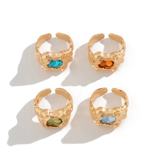 Chunky Knuckle Rings Set for Women Gold Irregular Chunky Ring Set Adjustable Open Knuckle Stacking Rings Dainty Crystal Rings Set Gold Silver Liquid Irregular Ring Set Y2k Statement Ring Unique Ring Jewelry - color: Gold