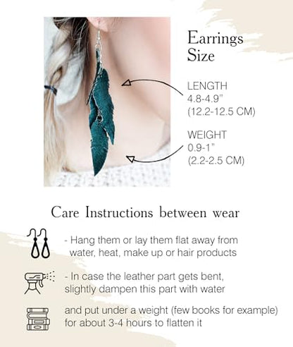 Leather Feather Earrings, Suede layered earrings, boho wedding jewelry, summer earrings, gift for her, dangle earrings - color: Dark green