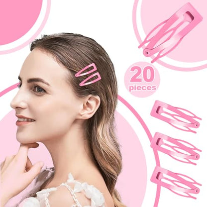 20 Pcs Snap Hair Clips for Women Snap Hair Barrettes Double Grip Hair Clips 3 Prong Clips for Hair Barrettes for Women Girls (Light pink) - color: Light pink