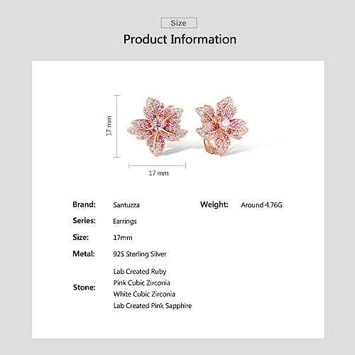 Santuzza Sterling Silver Gemstone Flower Earrings for Women - color: [A]Lily-Pink