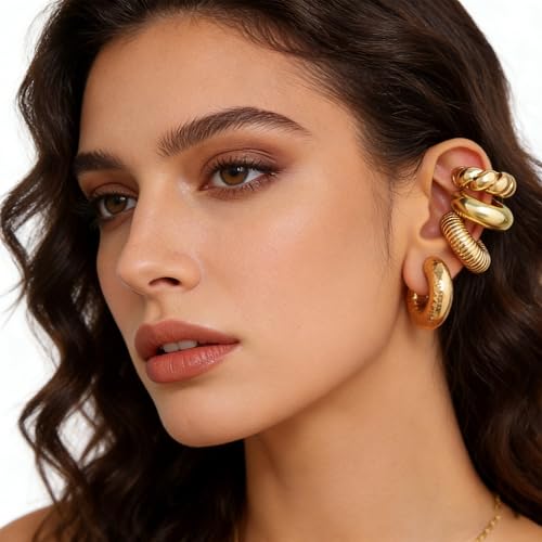 4pcs Chunky Gold Silver Ear Cuff Set for Women Punk Metallic Twist Non Piercing Clip Cuff Earrings Trendy Jewelry Set for Daily Party - style: style A