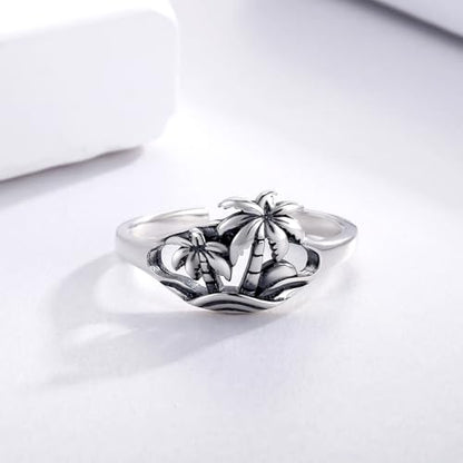 925 Sterling Silver Toe Ring Adjustable Butterfly Filigree Boho Ocean Wave Summer Jewelry for Women - style: Palm Ocean Sunset