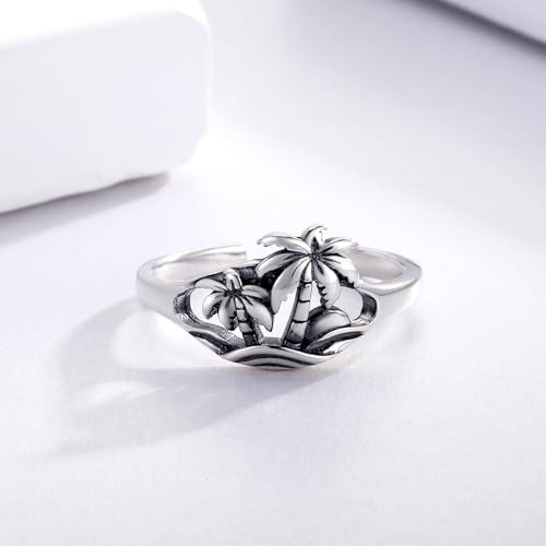 925 Sterling Silver Toe Ring Adjustable Butterfly Filigree Boho Ocean Wave Summer Jewelry for Women - style: Palm Ocean Sunset