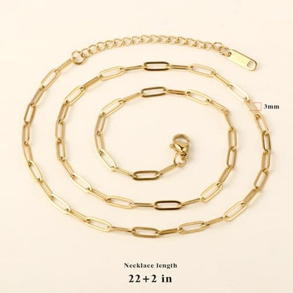10PCS Gold Paperclip Chain Bulk Stainless Steel Necklace forJewelry Making | 3MM 22 Inches 18K Gold PVD Plated Finished Cable Link Chain Bulk for DIY Necklace Crafts