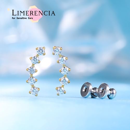 Limerencia G23 Pure Titanium Hypoallergenic Earrings | F136 Implant Grade Titanium Jewelry for Sensitive Ears - color: Five prong climber gold