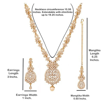 Touchstone Indian jewelry sets for women maang tikka wedding guest gold necklace bollywood jewellery set pageant elegant prom bride accessories western crystal chunky rhinestone necklaces - color: 4 White in gold plating pearl drop