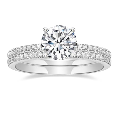 EAMTI 1.2CT 925 Sterling Silver Bridal Ring Sets Round CZ Engagement Promise Rings for Her Wedding Bands for Women Size 3-13 - color: Brass-Silver