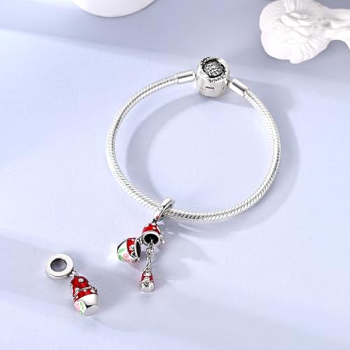 Hapour 925 Sterling Silver Charms for Bracelet Necklace Dangle Pendant Bead | Whale Shark Charm, Glow in the Dark, Matryoshka Russian Doll Baking European Jewelry Charm, 14k Gold Plated - style: Red Russian Doll