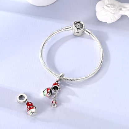 Hapour 925 Sterling Silver Charms for Bracelet Necklace Dangle Pendant Bead | Whale Shark Charm, Glow in the Dark, Matryoshka Russian Doll Baking European Jewelry Charm, 14k Gold Plated - style: Red Russian Doll