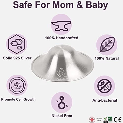 Boboduck Nipple Shields for Nursing Newborn - 925 Silver Nursing Cups Protect Your Nursing Nipple, Newborn Must Haves Nipple Pads, Nipple Covers Protector for Breastfeeding (Large Size) - size: Large