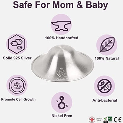 Boboduck Nipple Shields for Nursing Newborn - 925 Silver Nursing Cups Protect Your Nursing Nipple, Newborn Must Haves Nipple Pads, Nipple Covers Protector for Breastfeeding (Large Size) - size: Large