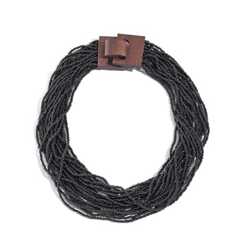 Coiris Beaded Strand Necklace for Women Boho Chunky Beaded Strand Necklace Bohemian Summer Beach Necklace Jewelry for Women(N0059-Black) - color: Black