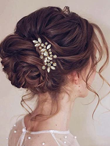 Catery Crystal Wedding Hair Comb Gold Rhinestone Bridal Hairpieces Bridesmiad Clips Accessories for Brides and Women (Gold) - color: B Gold