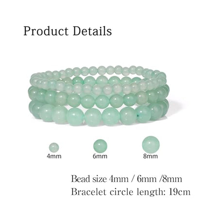3 PCS Healing Crystal Bracelets for Women 8mm Natural Stone Beaded Stretch Bracelet Amethyst Jewelry Gifts - color: 4,6,8mm Green Aventurine