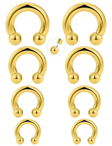 20G-00G Septum Rings Ear Gauges Earrings Stretching Kit 316L Surgical Steel Horseshoe Septum Pa Piercing Jewelry for Women 10mm 12mm 14mm 16mm - color: Gold, size: Gauge: 4G, Inner Dia: 12mm 14mm 16mm 19mm