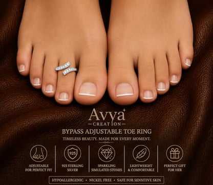 0.10 Ct Round Cut Simulated Diamond Bypass Adjustable Toe Ring 14K White Gold Plated 925 Silver
