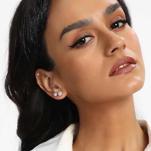 MDFUN 6 Pairs Stud Earrings Sets 3-8MM 18K Gold Plated Round 5A+ Cubic Zirconia Earrings Hypoallergenic CZ 6 Prong Ears Jewelry for Women - color: 3MM-White Gold