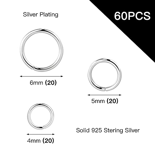 Silver Jump Rings for Jewelry Making Silver Open Jump Rings for DIY(60 PCS) | 4mm 5mm 6mm
