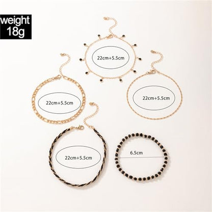 5Pcs Bohemain Layered Beaded Ankle Bracelets for Women,Dainty Stackable Seed Beads Ankle Bracelets Elastic Foot and Hand Chain Jewelry