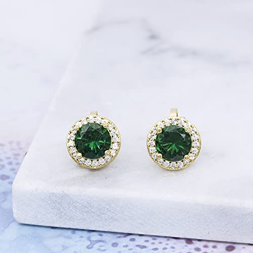 YOQUCOL 8MM Cubic Zirconia Crystal Clip On Stud Earrings Round Non Pierced Earrings for Women - color: Green