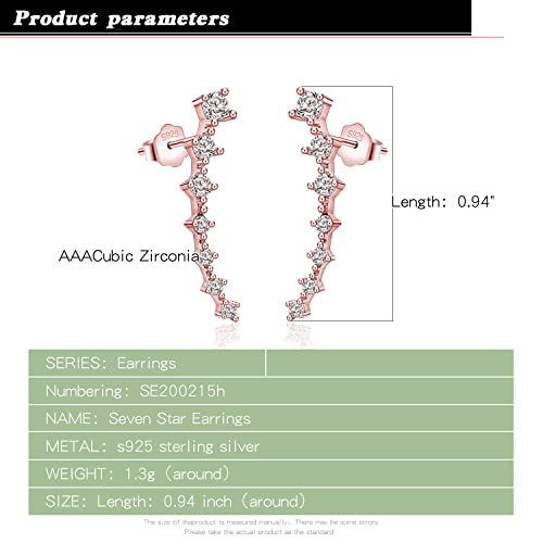 925 Sterling Silver Post Cubic Zirconia Ear Crawle Earring For Women 7 Crystal Star Ear Stud Earrings AAA CZ Arrow Ear Climber Hypoallergenic Piercing Gifts For Her - color: Rose gold