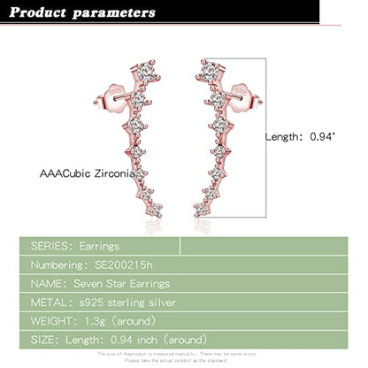 925 Sterling Silver Post Cubic Zirconia Ear Crawle Earring For Women 7 Crystal Star Ear Stud Earrings AAA CZ Arrow Ear Climber Hypoallergenic Piercing Gifts For Her - color: Rose gold